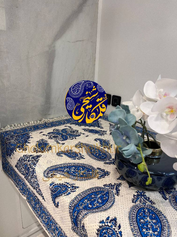 رومیزی قلمکاری شیخی سایز1 در 1.5 طرح بته جقه