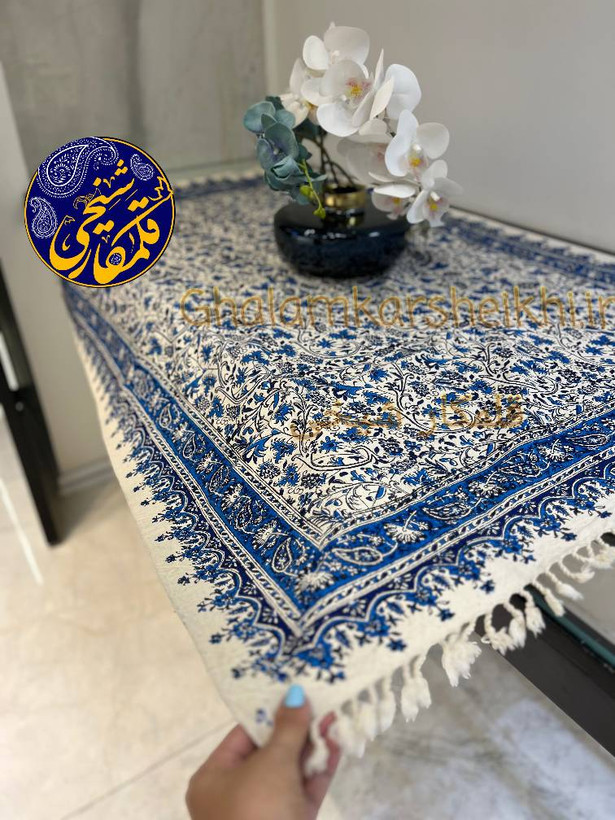 ومیزی قلمکاری شیخی سایز 1در1.5 طرح گل و مرغ