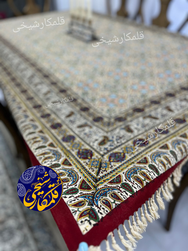 رومیزی چاپ قلمکار شیخی سایز 160 در 240 طرح ایوان عمارت عالی قاپو