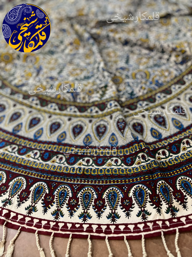 رومیزی گرد چاپ قلمکار شیخی قطر ۱۵۰ طرح گل و ترنج صادراتی