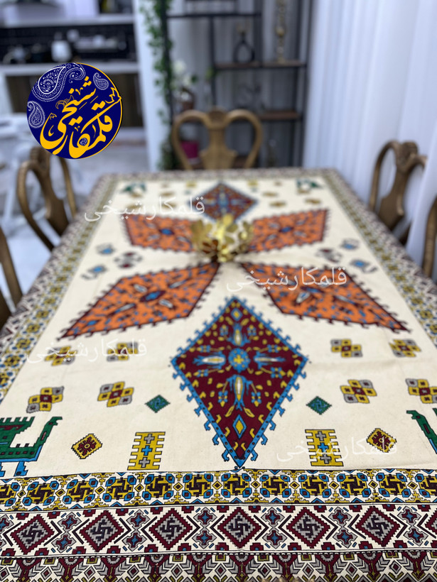 رومیزی چاپ قلمکار شیخی سایز ۱۳۵ در ۲۰۰ طرح گلیم