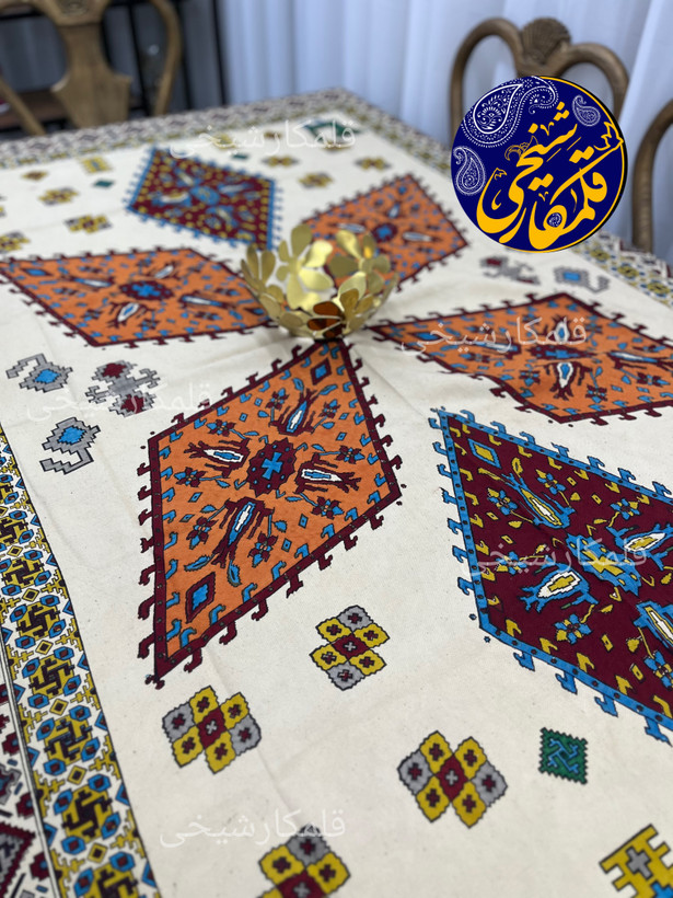 رومیزی چاپ قلمکار شیخی سایز ۱۳۵ در ۲۰۰ طرح گلیم