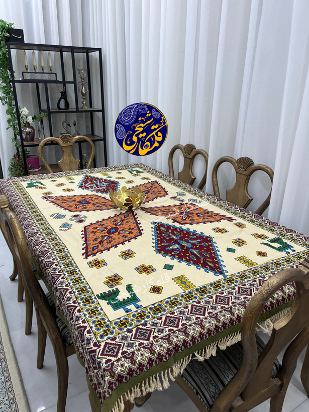 رومیزی چاپ قلمکار شیخی سایز ۱۳۵ در ۲۰۰ طرح گلیم