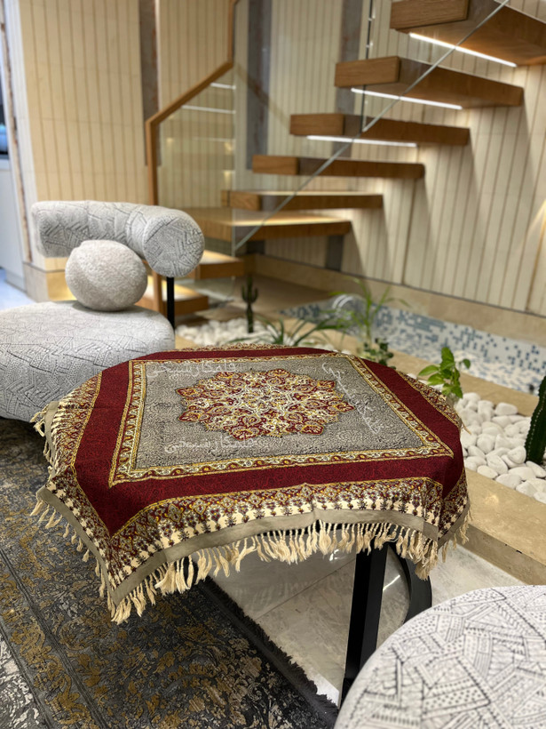 رومیزی چاپ قلمکار شیخی طرح ترنجی سایز 100 در 100
