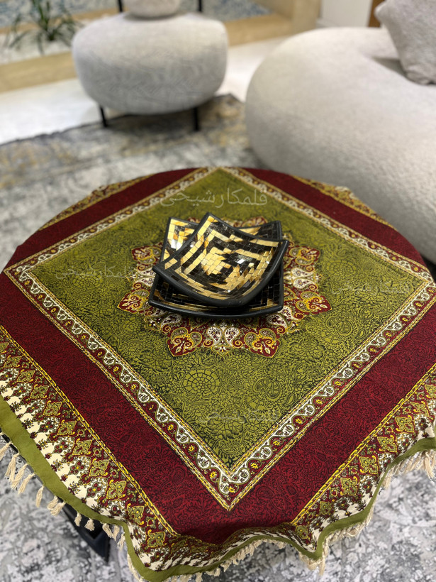 رومیزی چاپ قلمکار شیخی طرح ترنجی سایز 100 در 100