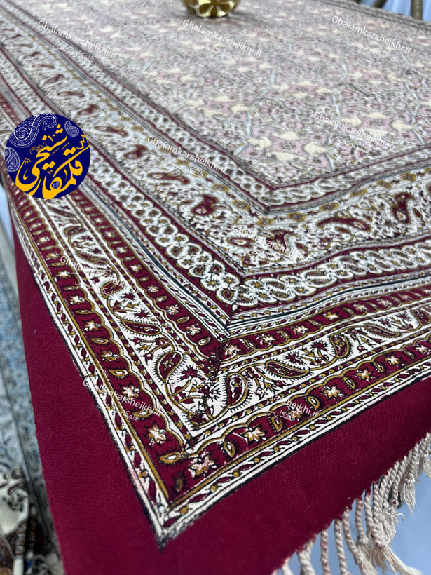 رومیزی چاپ قلمکار شیخی سایز 160 در 240 طرح دو رو (بند رومی و ایوان عالیقاپو)