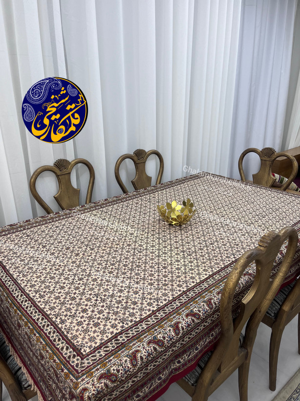 رومیزی چاپ قلمکار شیخی سایز 160 در 240 طرح دو رو (بند رومی و ایوان عالیقاپو)
