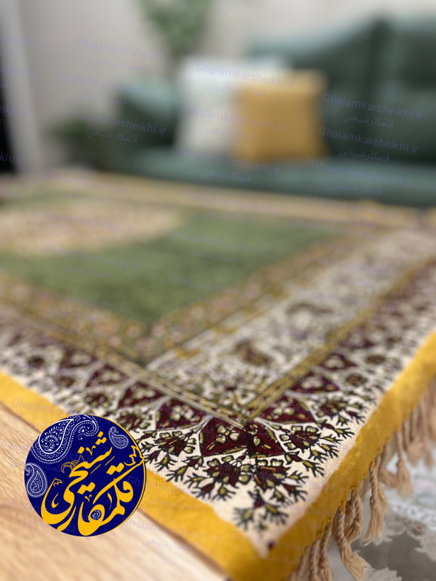 رانر رومیزی قلمکار شیخی ۶۰×۱۲۰ طرح ترنجی | رومیزی سنتی قابل شستشو و صادراتی