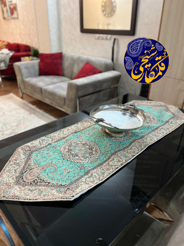 ترمه ۵ تکه طرح ترنجی فیروزهای پلیاستر درجه یک