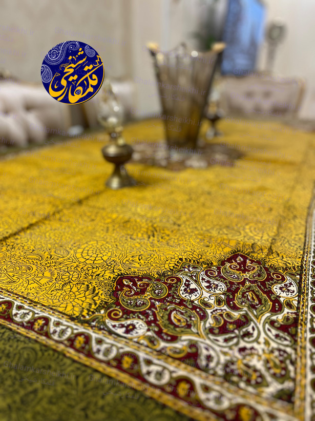 رومیزی چاپ قلمکار شیخی طرح بته ترنجی سایز ۱۳۵×۲۰۰