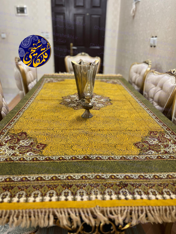 رومیزی چاپ قلمکار شیخی طرح بته ترنجی سایز ۱۳۵×۲۰۰