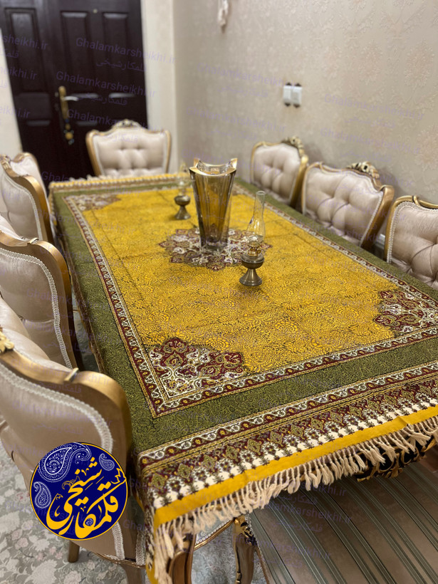 رومیزی چاپ قلمکار شیخی طرح بته ترنجی سایز ۱۳۵×۲۰۰