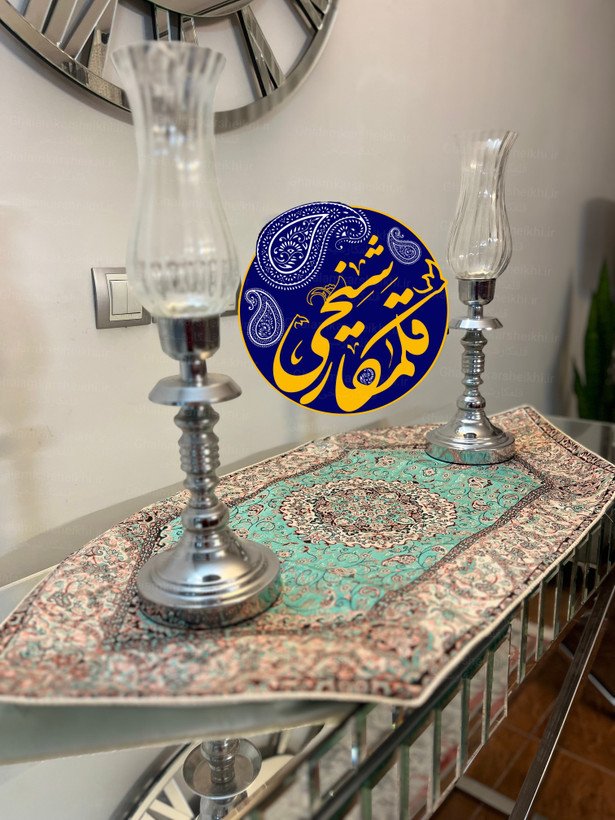 ترمه ۳ تکه طرح ترنجی فیروزهای پلیاستر درجه یک