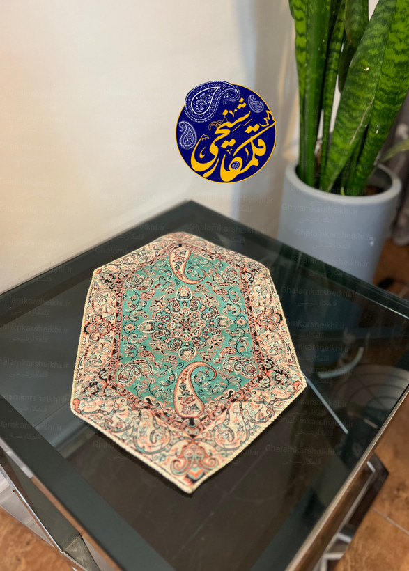 ترمه ۳ تکه طرح ترنجی فیروزهای پلیاستر درجه یک