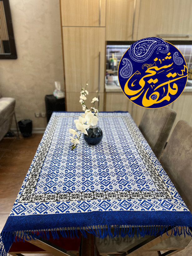 رومیزی چاپ قلمکار شیخی طرح گلیمی سایز ۱۰۰×۱۵۰