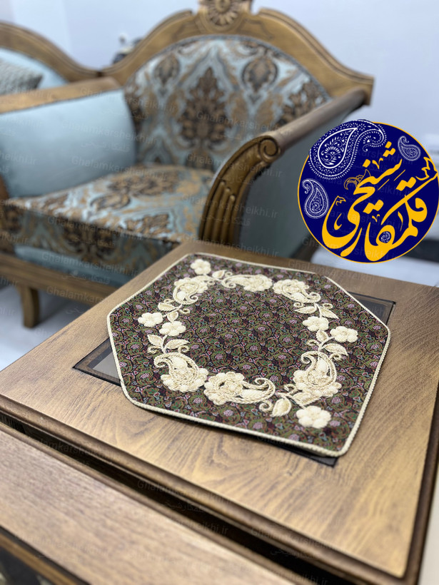 ست ترمه ابریشم درجه یک ۵ تکه سرمهدوزی شده اعلا | هنر دست استادکار قلمکار شیخی