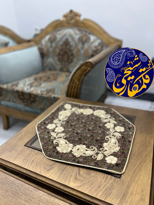 ست ترمه ابریشم درجه یک ۵ تکه سرمهدوزی شده اعلا | هنر دست استادکار قلمکار شیخی