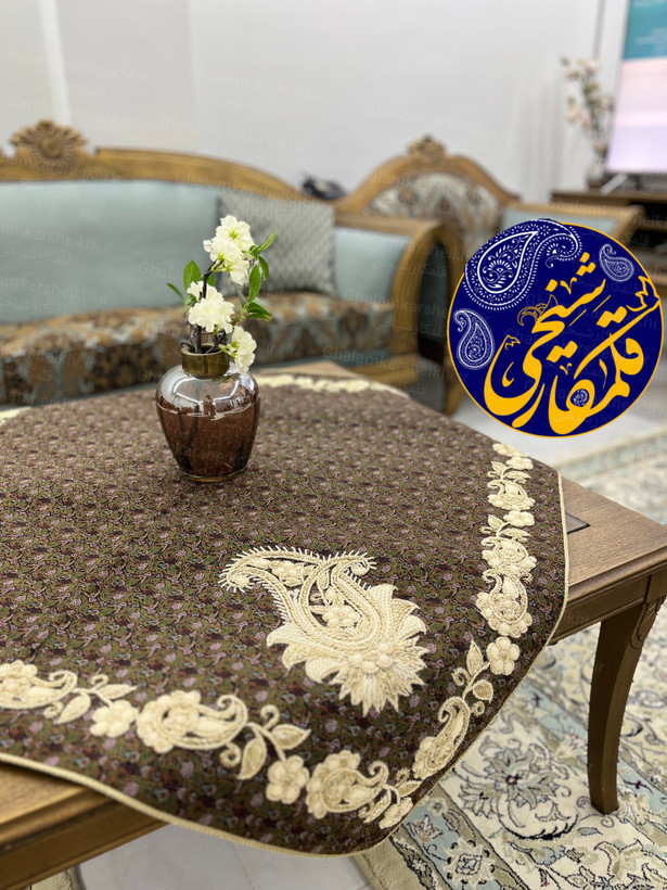 ست ترمه ابریشم درجه یک ۵ تکه سرمهدوزی شده اعلا | هنر دست استادکار قلمکار شیخی