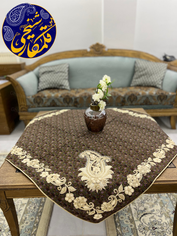 ست ترمه ابریشم درجه یک ۵ تکه سرمهدوزی شده اعلا | هنر دست استادکار قلمکار شیخی