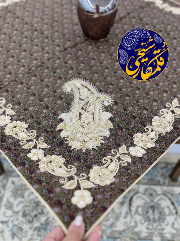 ست ترمه ابریشم درجه یک ۵ تکه سرمهدوزی شده اعلا | هنر دست استادکار قلمکار شیخی
