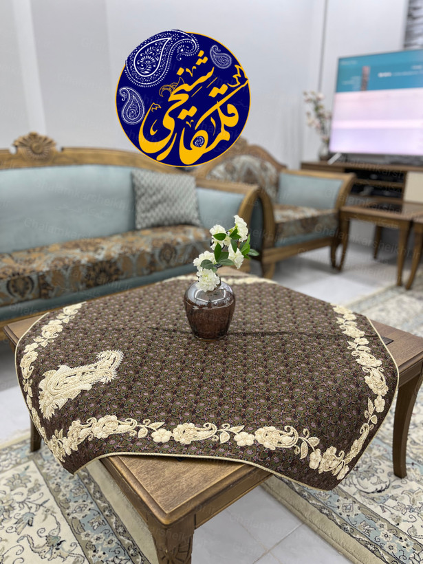ست ترمه ابریشم درجه یک ۵ تکه سرمهدوزی شده اعلا | هنر دست استادکار قلمکار شیخی