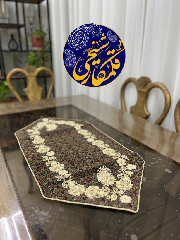 ست ترمه ابریشم درجه یک ۵ تکه سرمهدوزی شده اعلا | هنر دست استادکار قلمکار شیخی