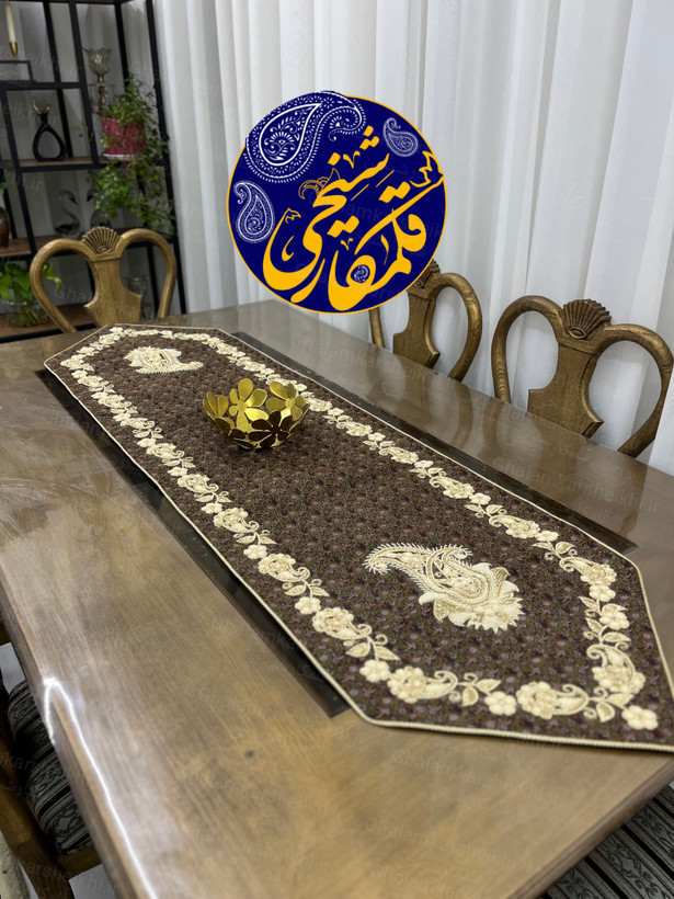 ست ترمه ابریشم درجه یک ۵ تکه سرمهدوزی شده اعلا | هنر دست استادکار قلمکار شیخی