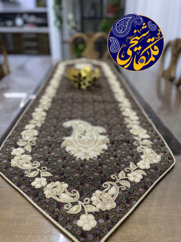 ست ترمه ابریشم درجه یک ۵ تکه سرمهدوزی شده اعلا | هنر دست استادکار قلمکار شیخی