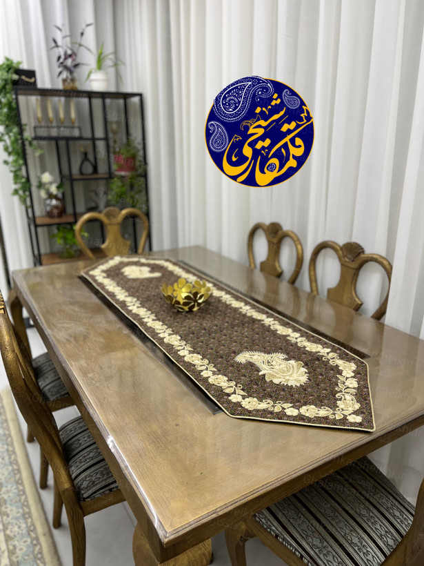 ست ترمه ابریشم درجه یک ۵ تکه سرمهدوزی شده اعلا | هنر دست استادکار قلمکار شیخی