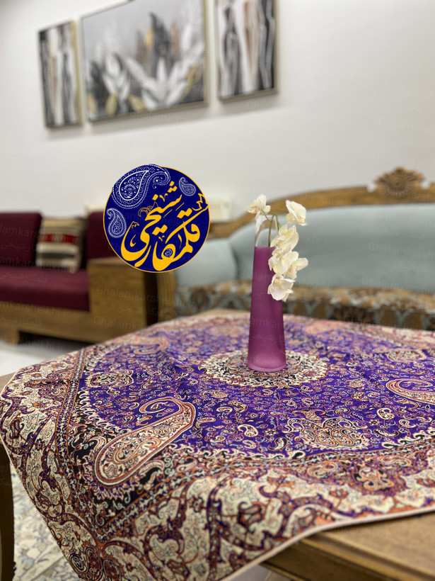 رومیزی مربع ابریشمی درجه یک، طرح لچکترنج و بتهجقه