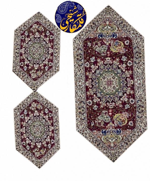 ترمه ۳ تیکه ابریشم مدل ۸ رنگ، تراکم بالا، طرح لچک‌ترنج افشان